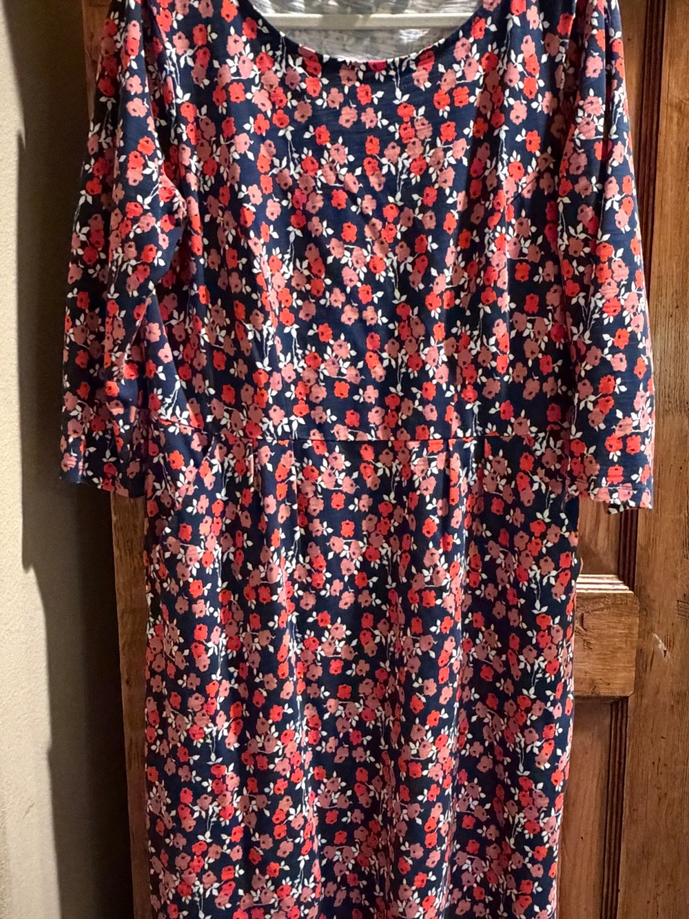 Boden Navy Midi Dress with Red and Pink Floral Print